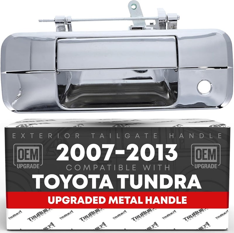 T1A Tailgate Handle Assembly, Upgraded Metal - Compatible with 2007-2013 Toyota Tundra - Liftgate Latch Rear Handle Replacement, No Rear Camera Hole - All Chrome - OEM 69090-0C040, 81213, TO1915113 - Image 1